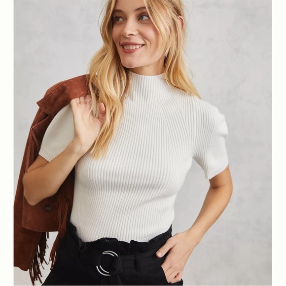 Anthropologie Tops - Anthropologie Maeve Annette White Mock Neck Sweater Top XL